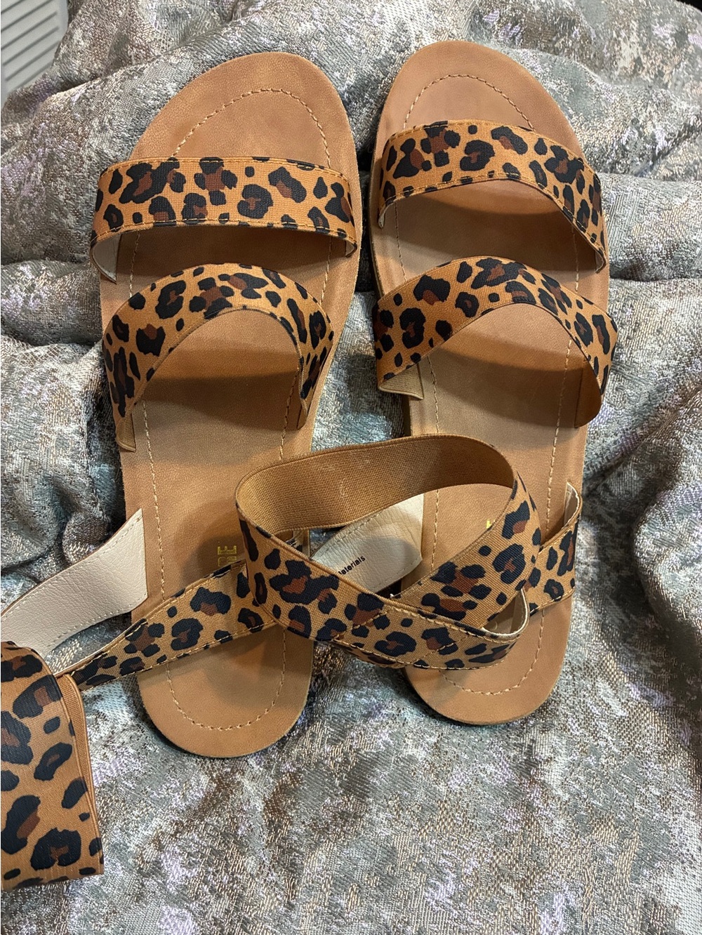 Leopard Print Strappy Sandals - Tan